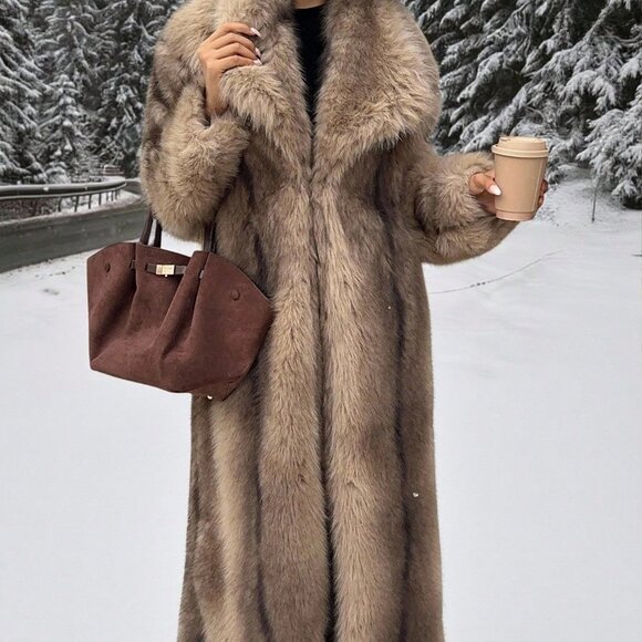 Luxury Collection Brown Streetwear style faux fur coat full length Long Jacket - Picture 5 of 8